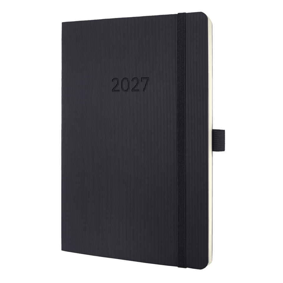 Notizbuch, 2027, dunkelblau, Elastischer Gummizug, Rippenshcover