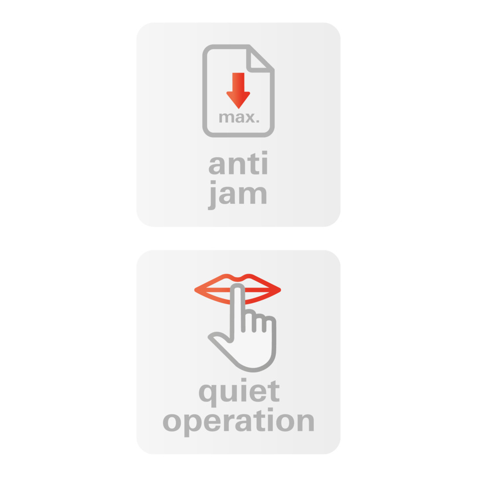 antijam, quiet operation, indicator icon, document icon, download symbol