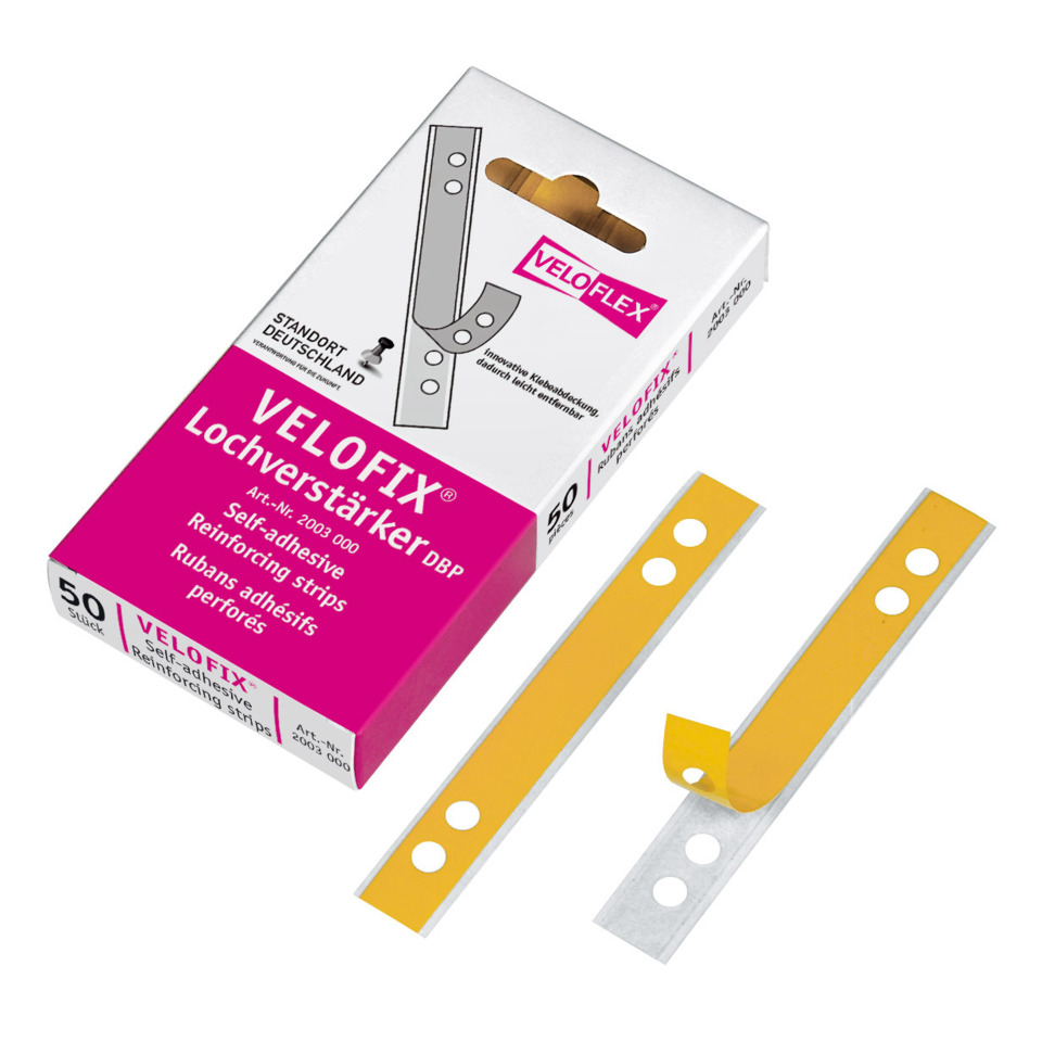 Velofix, Lochverstärker, Selbstklebende Streifen, Reinforcement strips, Klebeverschluss