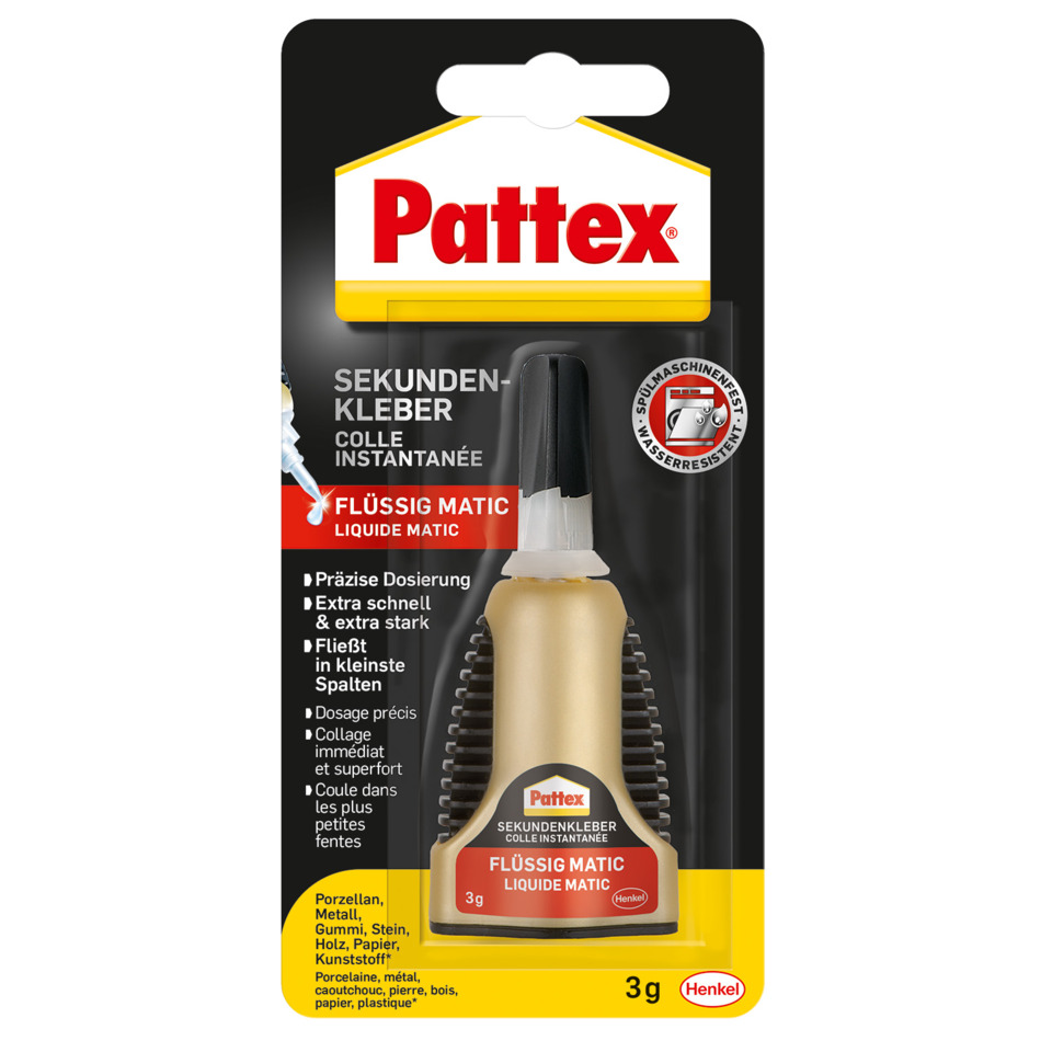 Kleber, Sekundenkleber, Flüssigkleb, 3 g, Pattex
