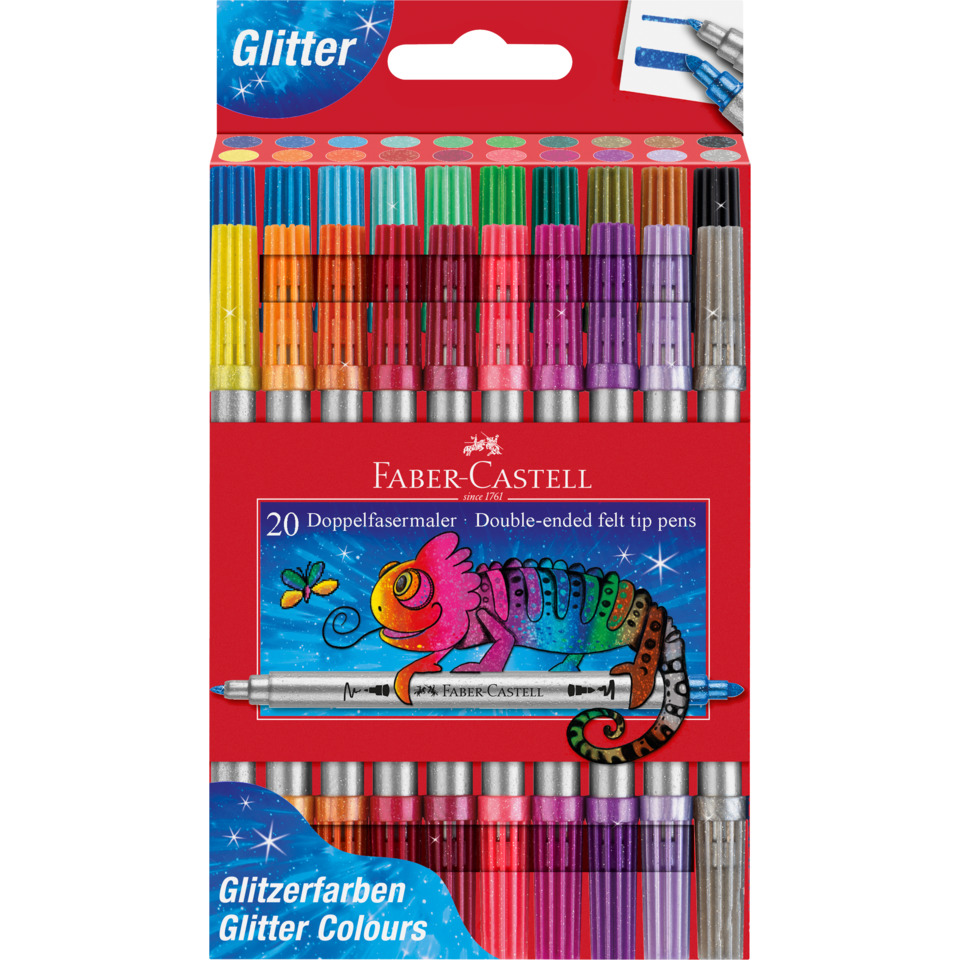 Glitterstifte, Feinmarker, Doppelfasermarker, Filzstifte, Glitzerfarben