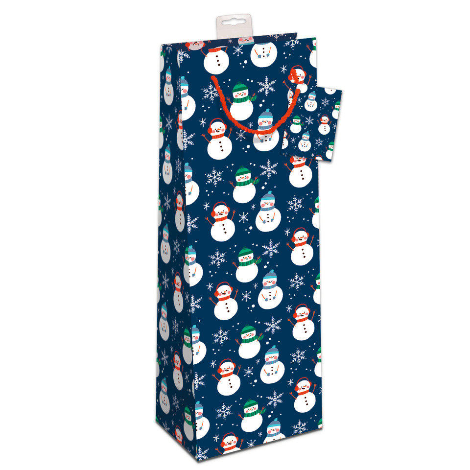 Weihnachtsgeschenk, Geschenkverpackung, Geschenkpapier, Schneemann Muster, Nachtblau