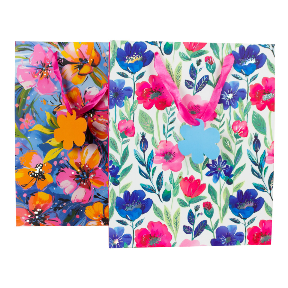 Geschenktasche, Blumenmuster, Tragetasche, Papier, Bänder