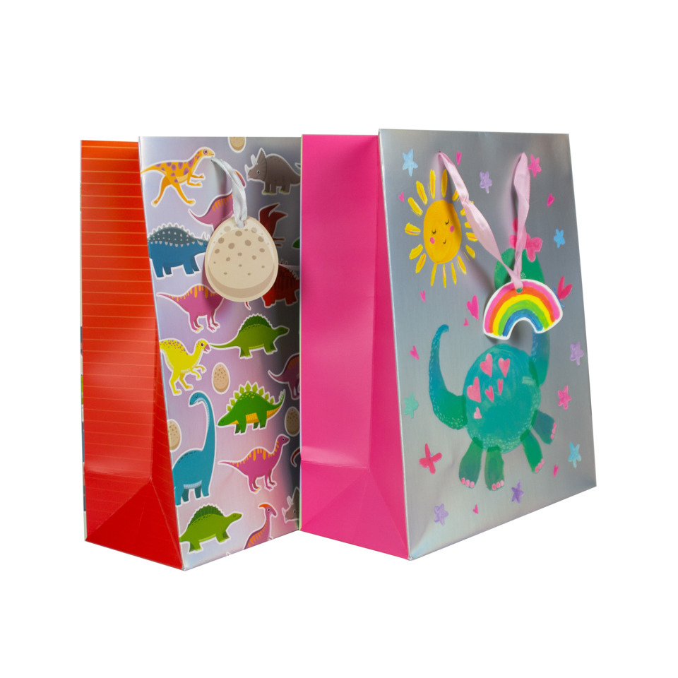 Geschenkverpackung, Tragetasche, Dino-Druck, Kindergeschenk, Papiertragetasche