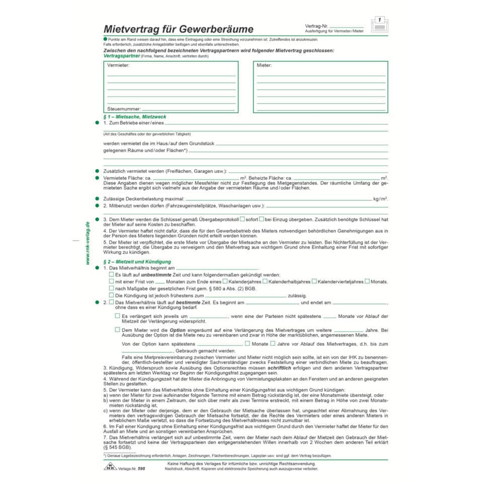 Mietvertrag, Gewerbe, Vertragsform, Mietfläche, Unterlagen