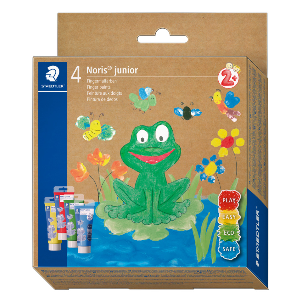 Fingerfarben, Kindermalfarben, Froschillustration, bunte Farben, Wasserbasierte Farbe