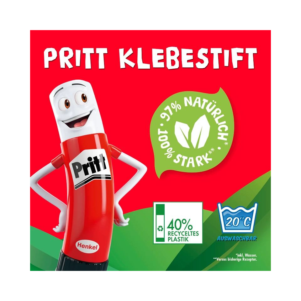 Kunststoffflasche, Klebstift, Rot, 40% recyceltes plastik, waschbar