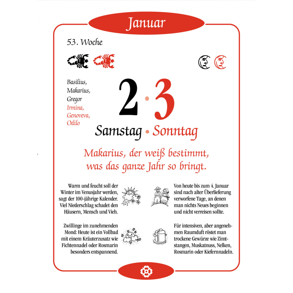 Kalender, Januar, Wochenkalender, Monatskalender, Datum 2/3