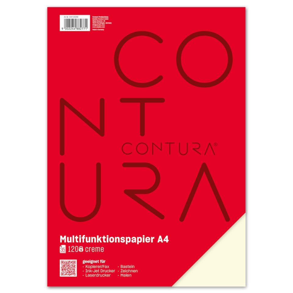 Papier, Notizkarten, Kartenpapier, Karten, Karton, A4 Papier, Multifunktionspapier, creme Rückseite Ecke, rote Hülle, COntura Marke nicht sichtbar