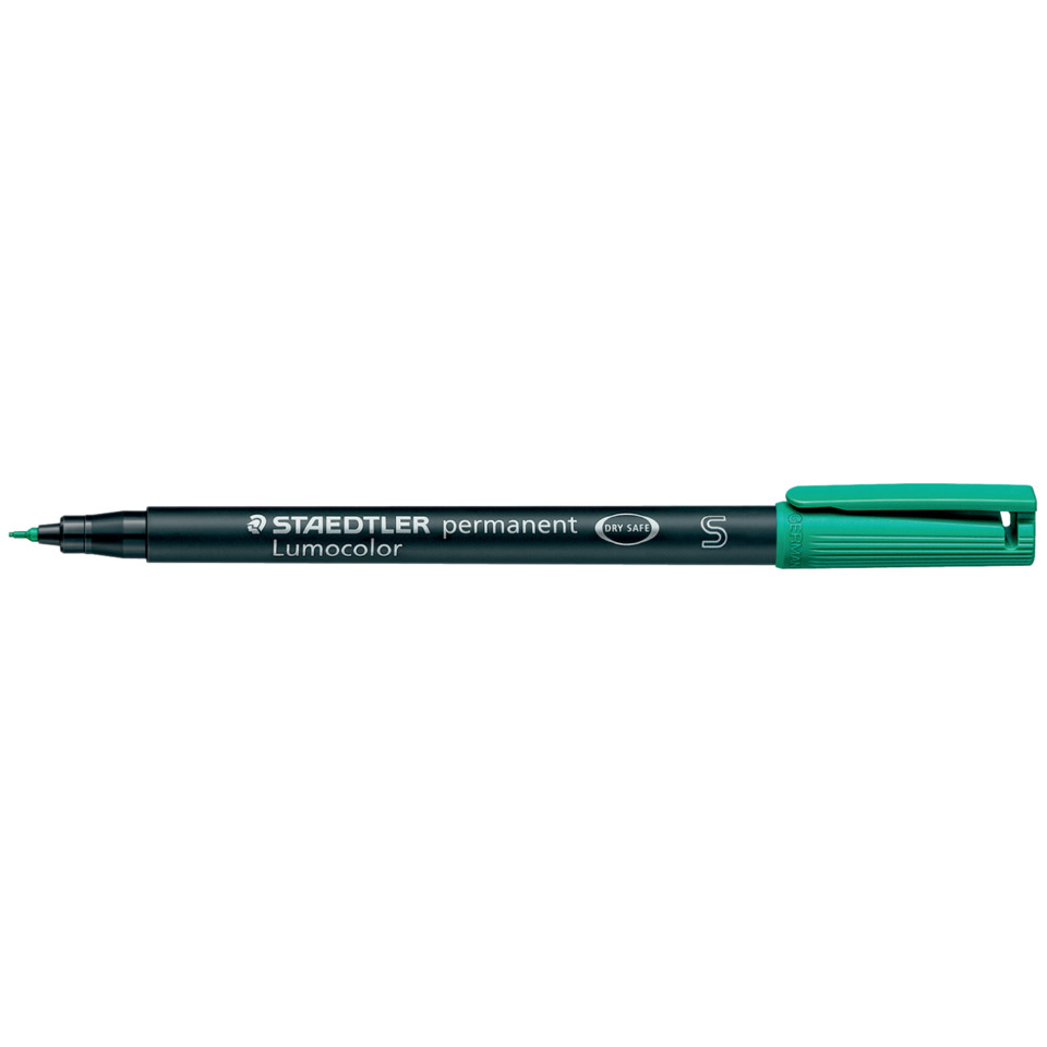 Marker, Permanent marker, Lumocolor, GrünerDeckel, Kunststoffspitze