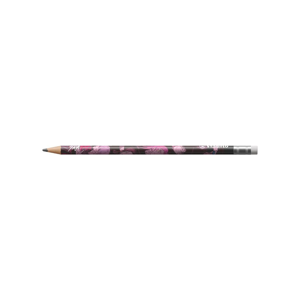 Bleistift, Bleistift mit Muster, Hauptfarbe pink, Holzbleistift, Radiergummi-Ende