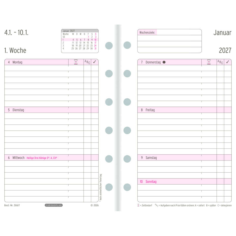 Kalender, Woche, Januar, 2027, Seite