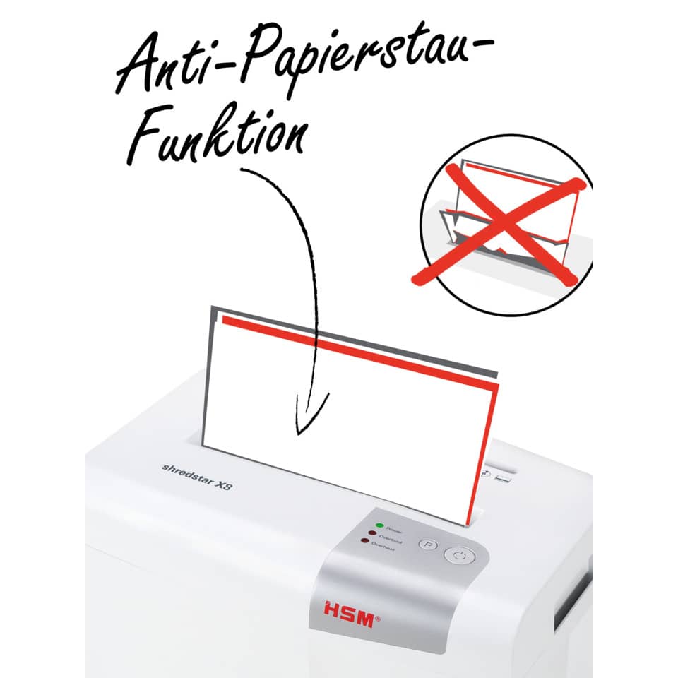 Papiertrommel, Dokumentenzerkleinerer, Anti-Papierstau-Funktion, Schredder X8, Papierspender