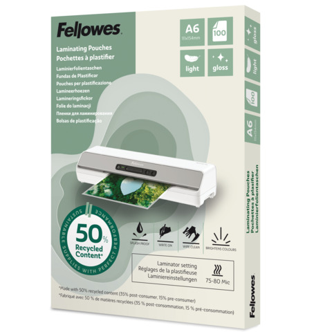 Laminierhülle, A6, 2 x 80 µm, 100 Stück, glänzend transparent FELLOWES 100143441