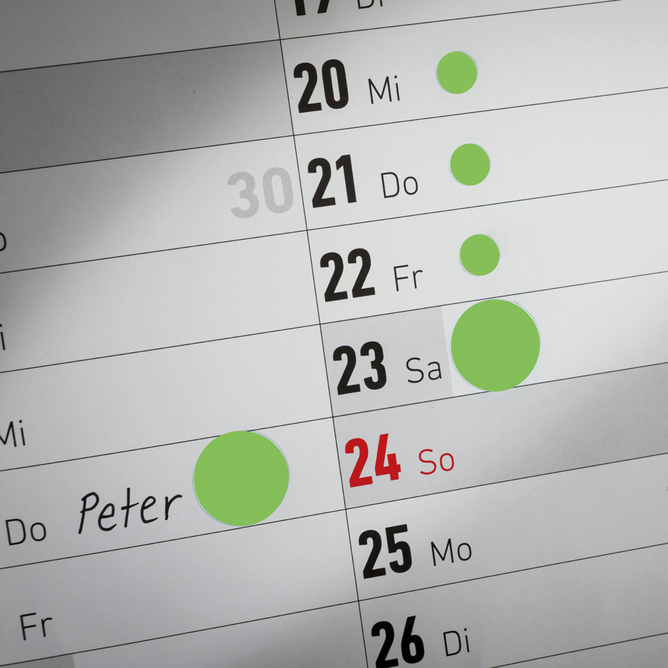 Kalender, Datum, grüne Punkte, Wochenansicht, Monatskalender, Kalender, Terminplan, Monat, Date, Wochentage