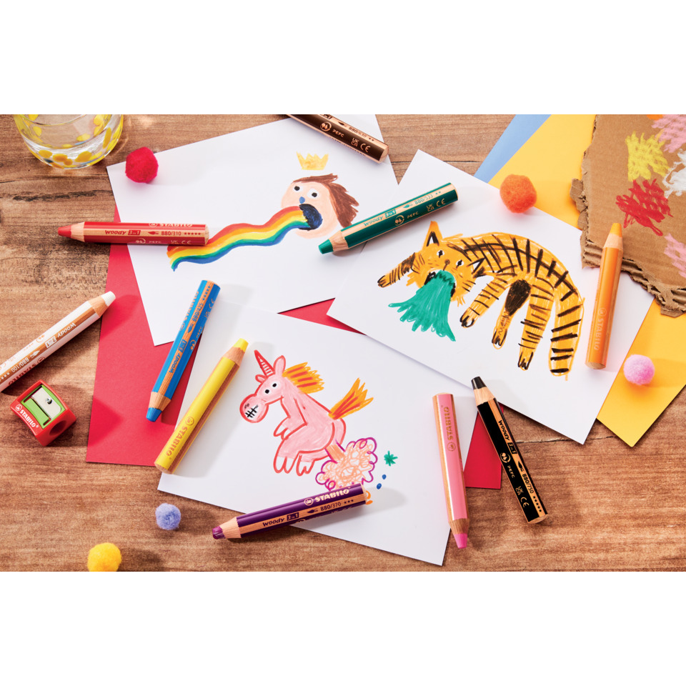 Malstifte, Buntstifte, Kinderkunst, Kunstkarten, Tiermotiven