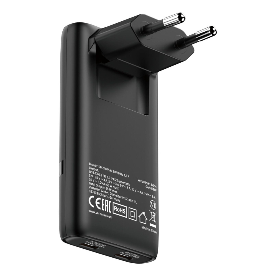 Reiseladegerät, Netzadapter, USB-C Ladegerät, 2A/3A Ausgänge, Schwarz