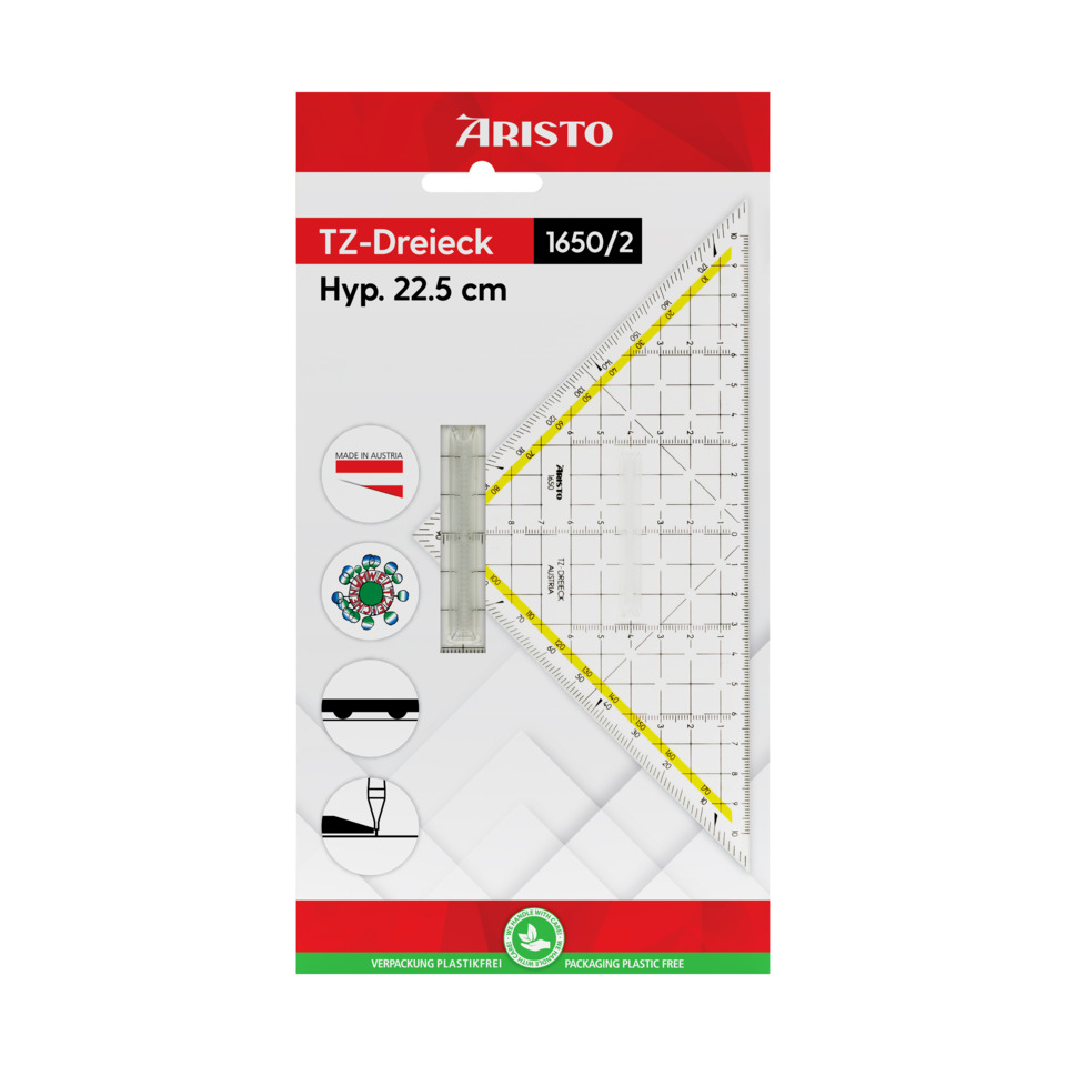 Dreiecklineal, Geometrisches Lineal, Schreinerlineal, Hypotenuse 22.5 cm, Maßwerkzeug