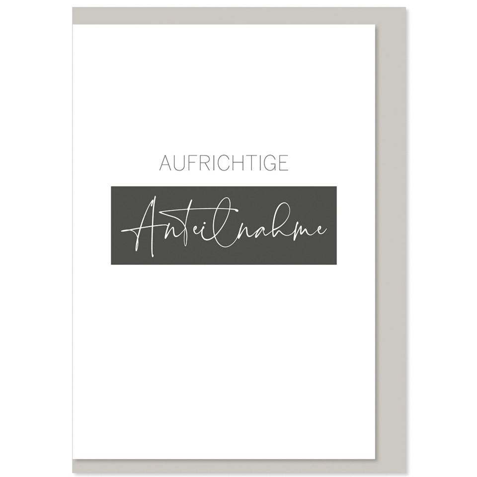 Notizkarte, Aufrichtige Abtnahm, Grauer Hintergrund, Schriftzug, Kartenrückseite
