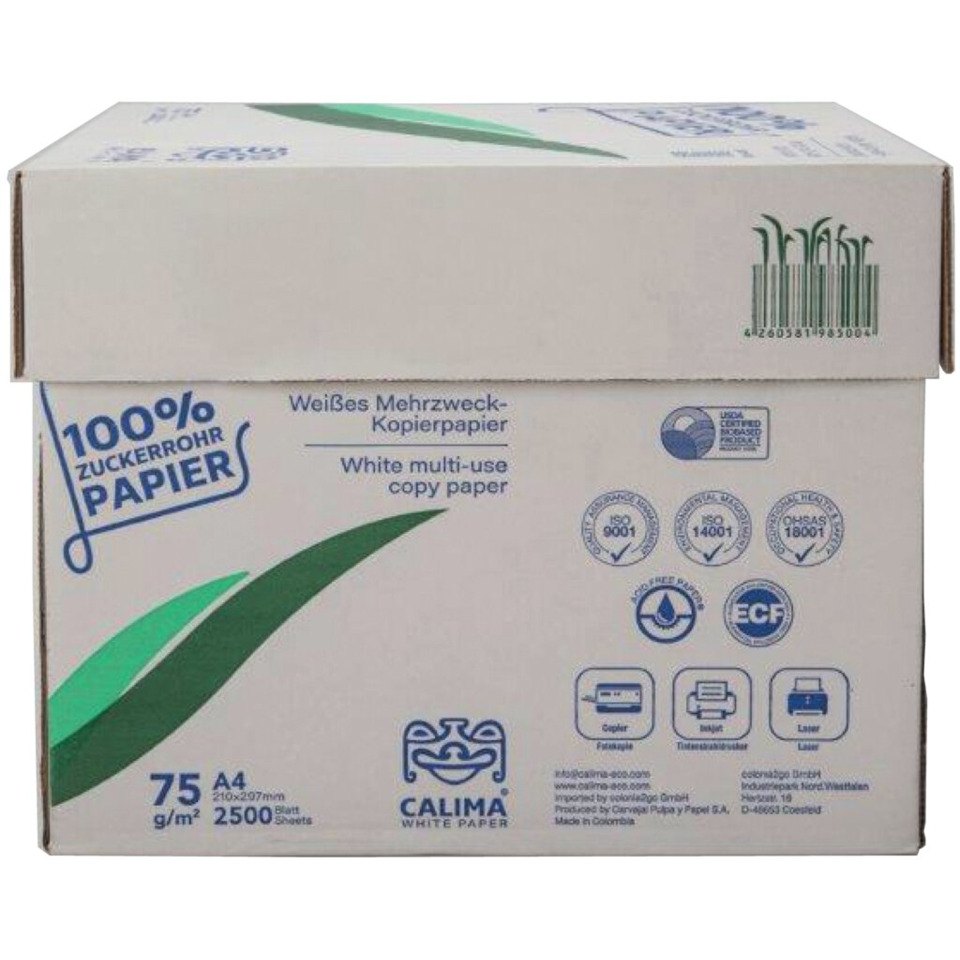 White copy paper, A4 sheets, 75 g/m², multi-use paper, box packaging