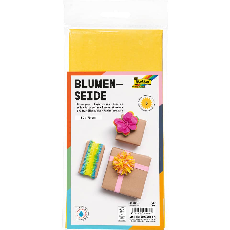Blumenseide, 50 x 70 cm, 20g/m², 5 Bogen, altgold (14) FOLIA 91014