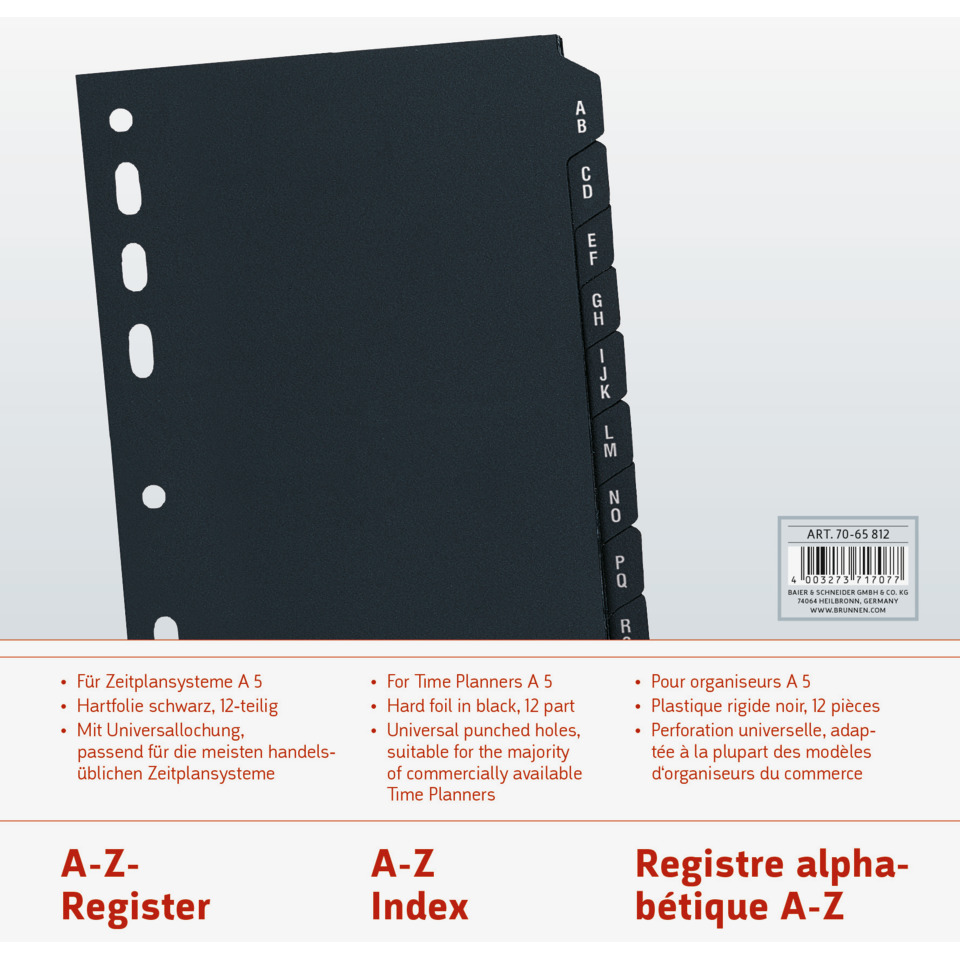A-Z-Register, Index, Organizer, A-Z tabs, Binder cover