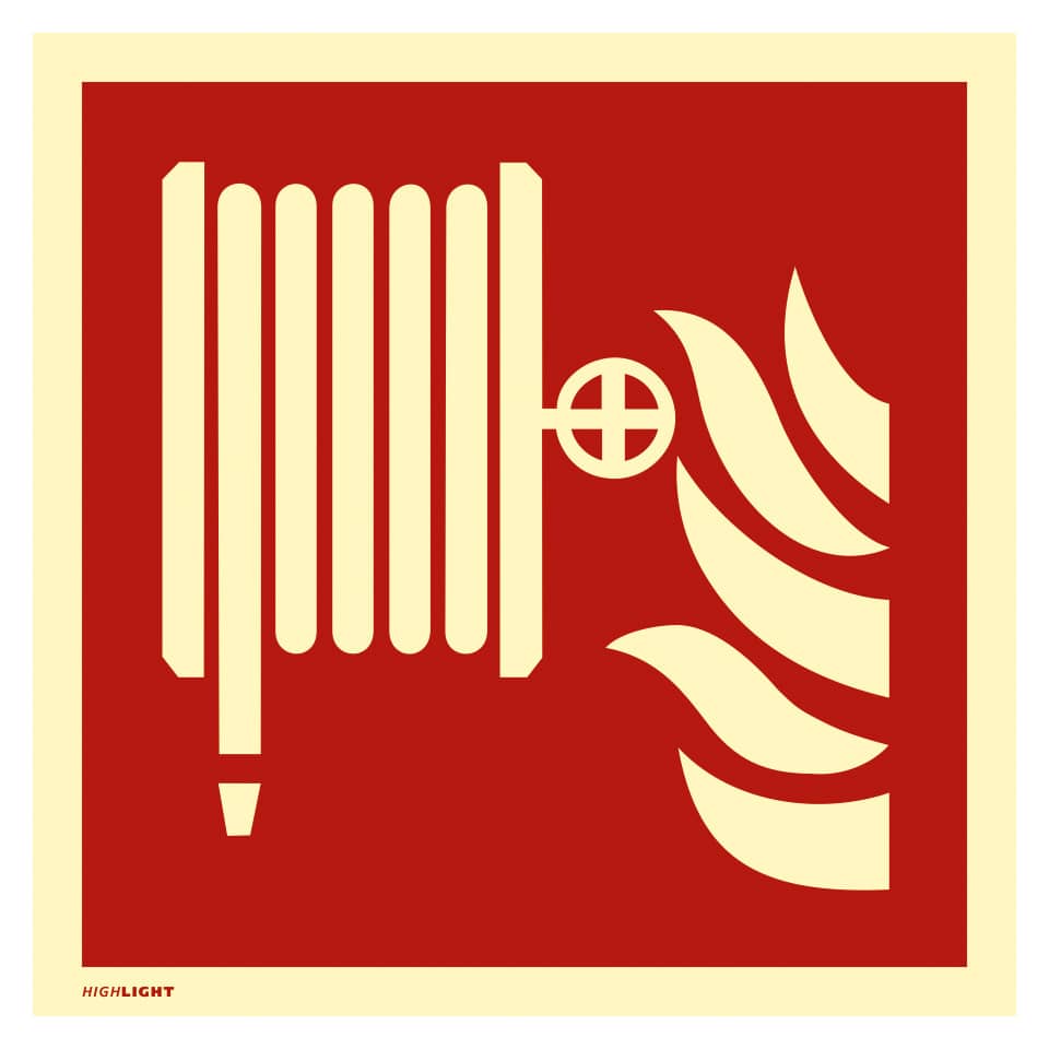 Feuerlöscher, Sicherheitshinweis, roter Hintergrund, gelber Rand, Symbol