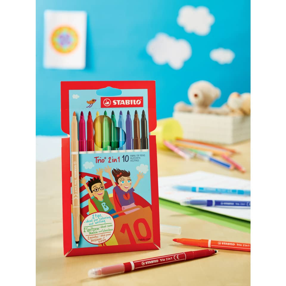Kinderzeichnungset, Filzstifte, Buntstifte, Schreibset, Stabilo Trio 2in1