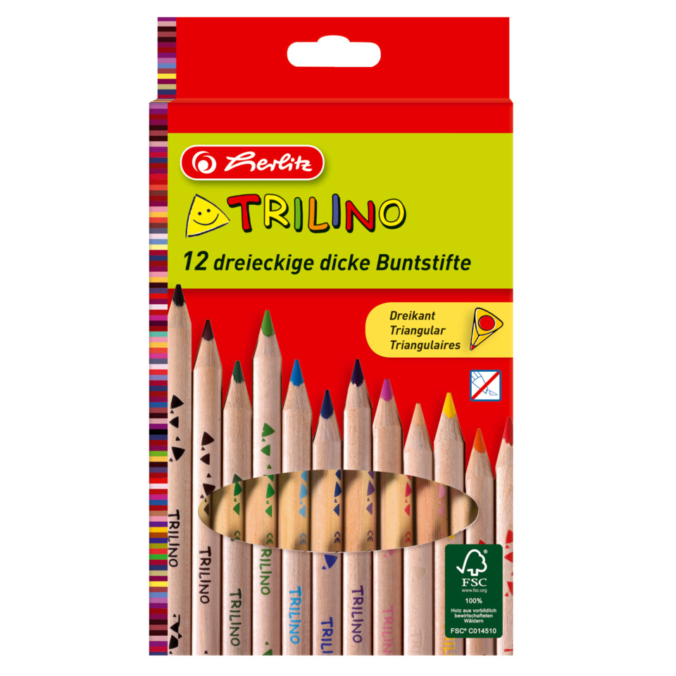Buntstifte, Dreieckige Stifte, Holzstifte, Buntstiftset, 12er Pack