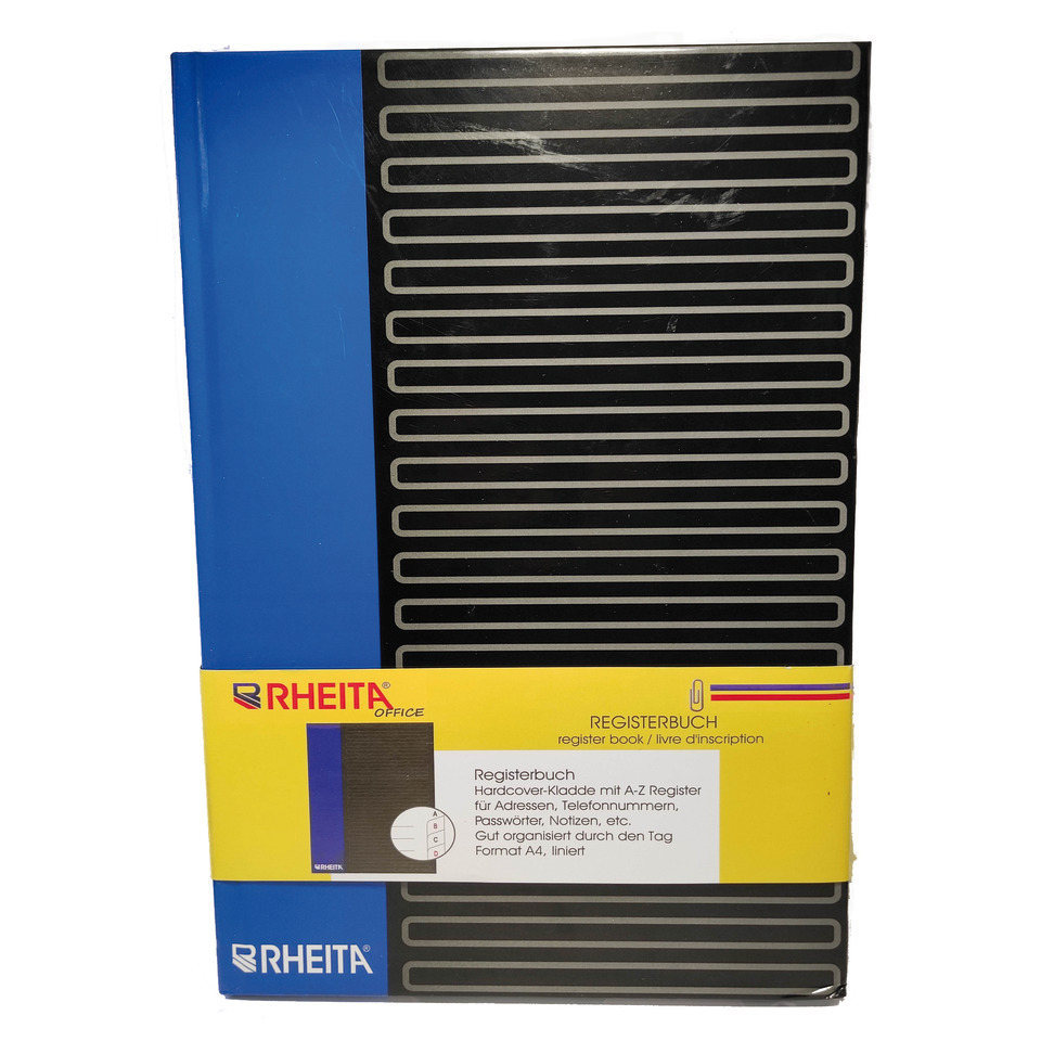 Registerbuch, A4, 96 Blatt, liniert, schwarz/blau RHEITA 954-41