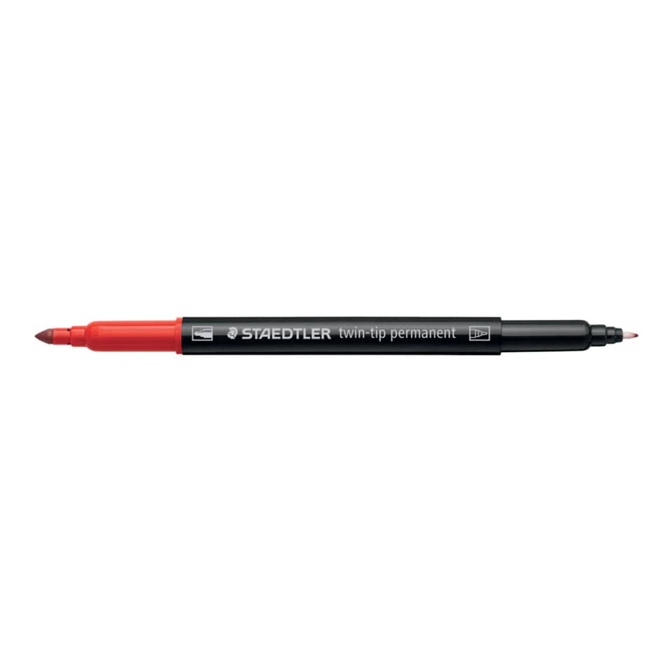 Marker, Permanent, Doppelseiten-Spitze, Rot, Schwarz
