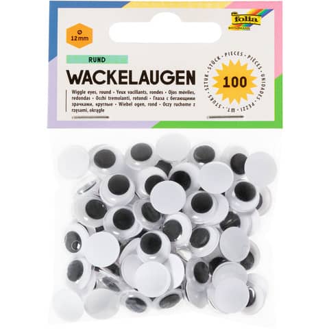 Wackelaugen rund, Ø12mm, 100 Stück FOLIA 750012
