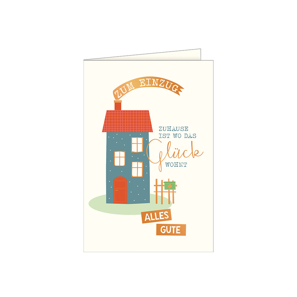 Grußkarte, Haus, Illustration, Blau, Rot