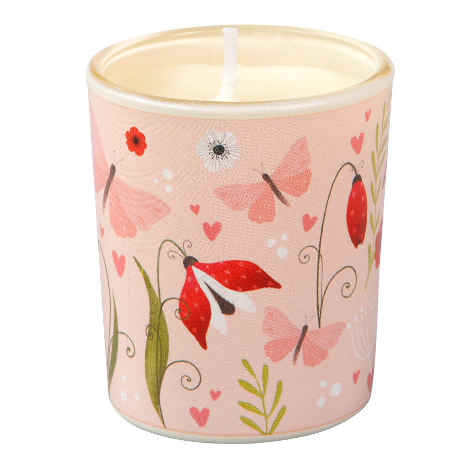 Kerze, Votivkerze, Dufthoter, Rosenmuster, Blumenornament