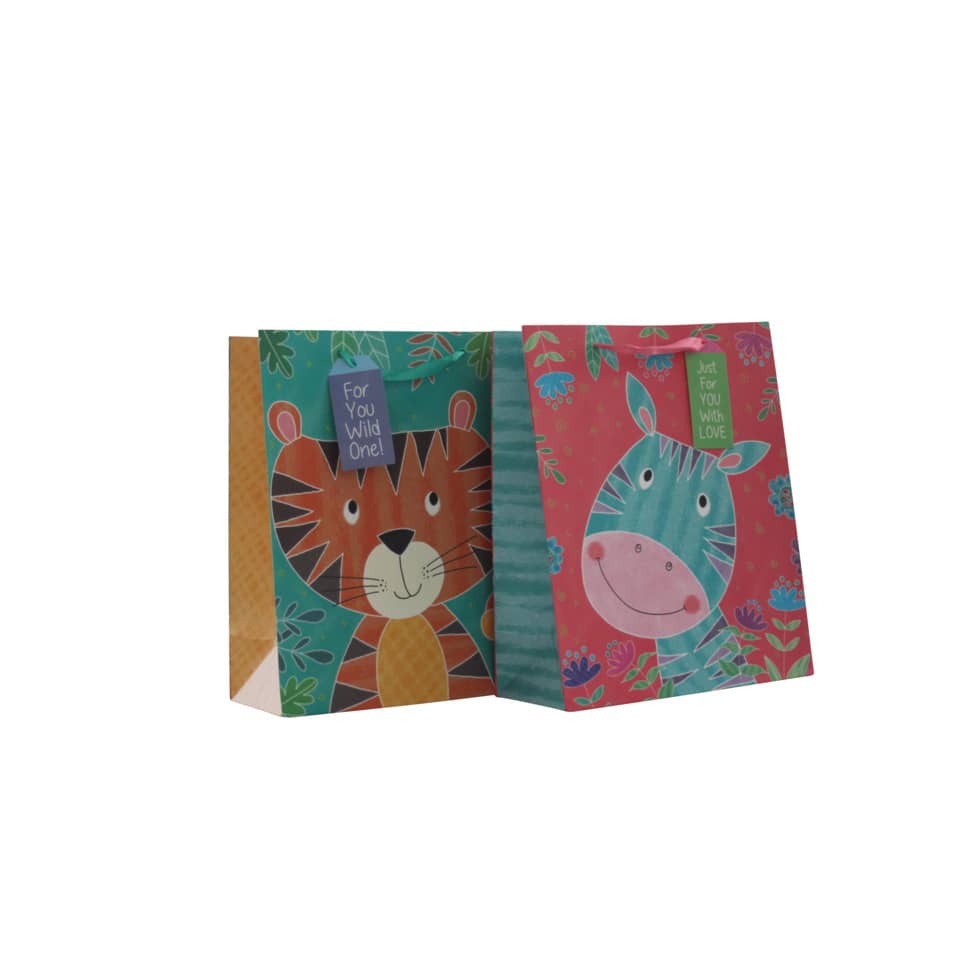 Geschenktasche, Tiermotiv, Zebra, Tiger, bunt