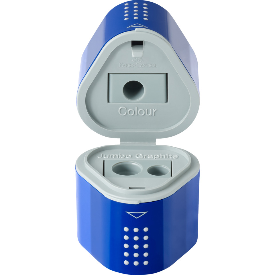 Stiftspitzer, Mini Spitzer, Kunststoff, blau, Graphit Jumbo, hole für Radiergummi