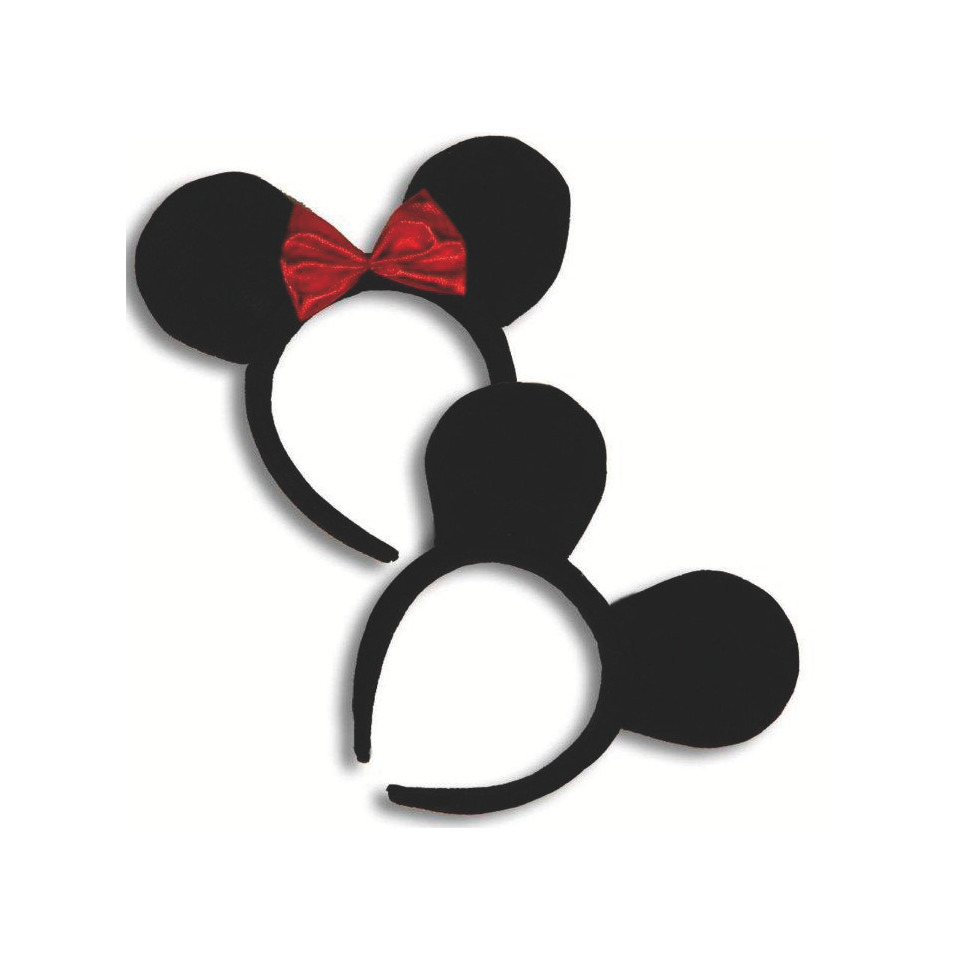 Mütze, Mickey-Maus-Ohren, Kopfband, Schwarz, rote Schleife