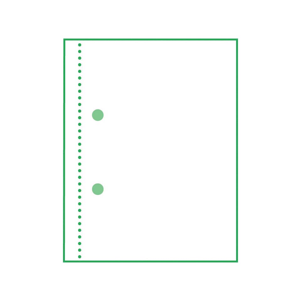 folder, notebook, ringed dots, green border, two dots