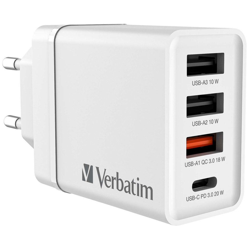 USB-Ladegerät, USB-Hub, Wandladegerät, 3 Anschlüsse, Verbatim