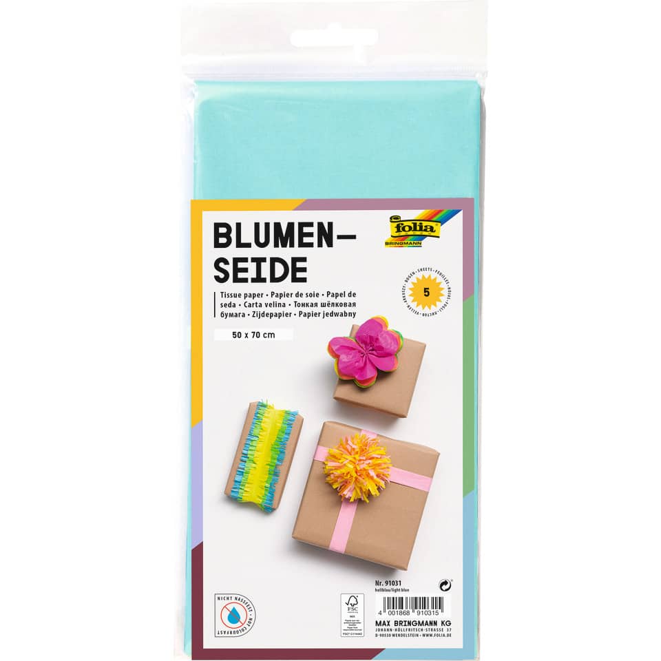 Blumenseide, 50 x 70 cm, 20g/m², 5 Bogen, hellblau (31) FOLIA 91031