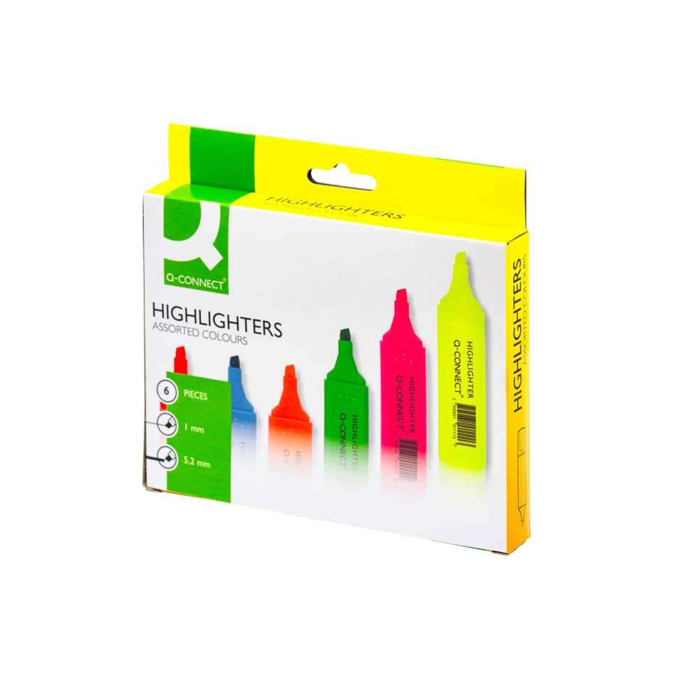 Highlighting markers, Assorted colours, 6 pieces, 1 mm, 5.2 mm