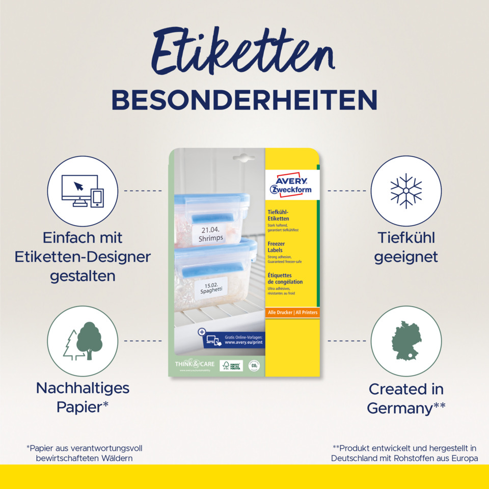 Etiketten, Gedruckte Etiketten, Freeze Labels, Spaghetti Etiketten, Avery, etiketten, tiefkühl, spaghetti, reissort, papier