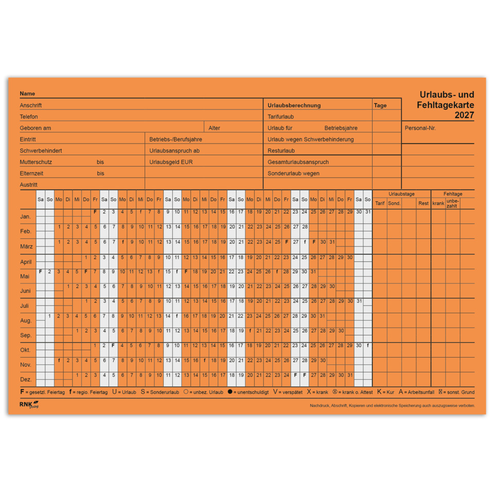 Karte, Urlaubs- und Fehltage, Kalender, Antragsformular, Orange