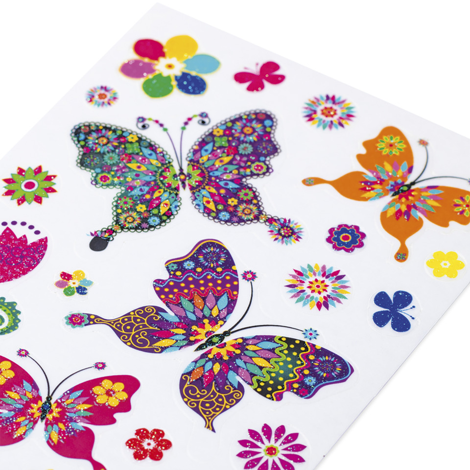 Schmetterling, Sticker, Blumen, Farbige Muster, Dekoration