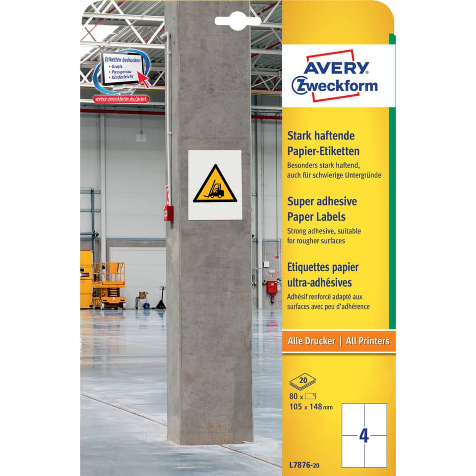Klebeetiketten, Papieretiketten, Industrielles Schild, Warnschild, Säulenbeschriftung