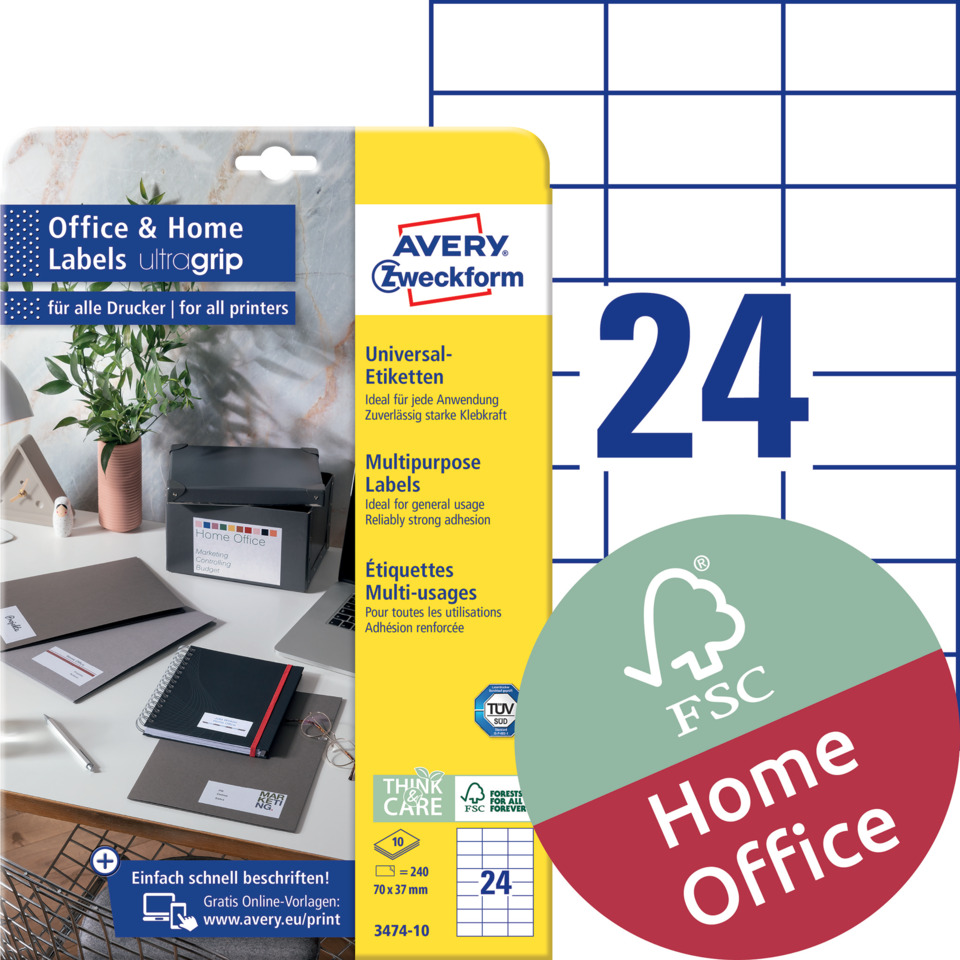 Bürobedarf, Mehrzweckaufkleber, Universelle Etiketten, Druckeretiketten, Home Office, office supplies, Etiketten, Multifunktionsetiketten, Home Office, Avery