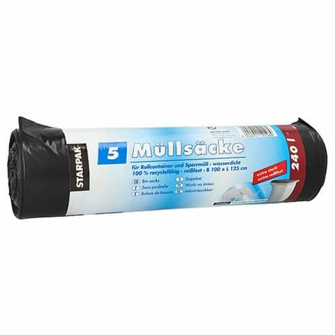 Müllsack 240 Liter, LDPE 60 my schwarz   5 Stück STARPAK 12126