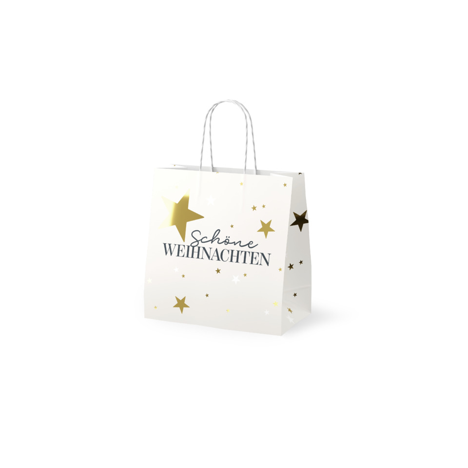 Geschenk-Beutel, Weihnachten, Star-Design, Goldsterne, Papiertragetasche