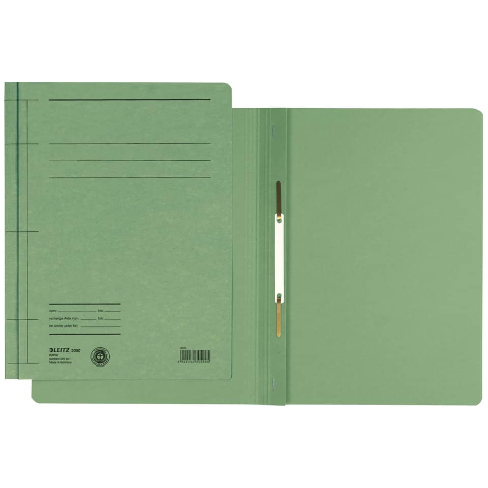 Ordner, A4, Grüner Karton, Spindelheftung, Linierte Taschen