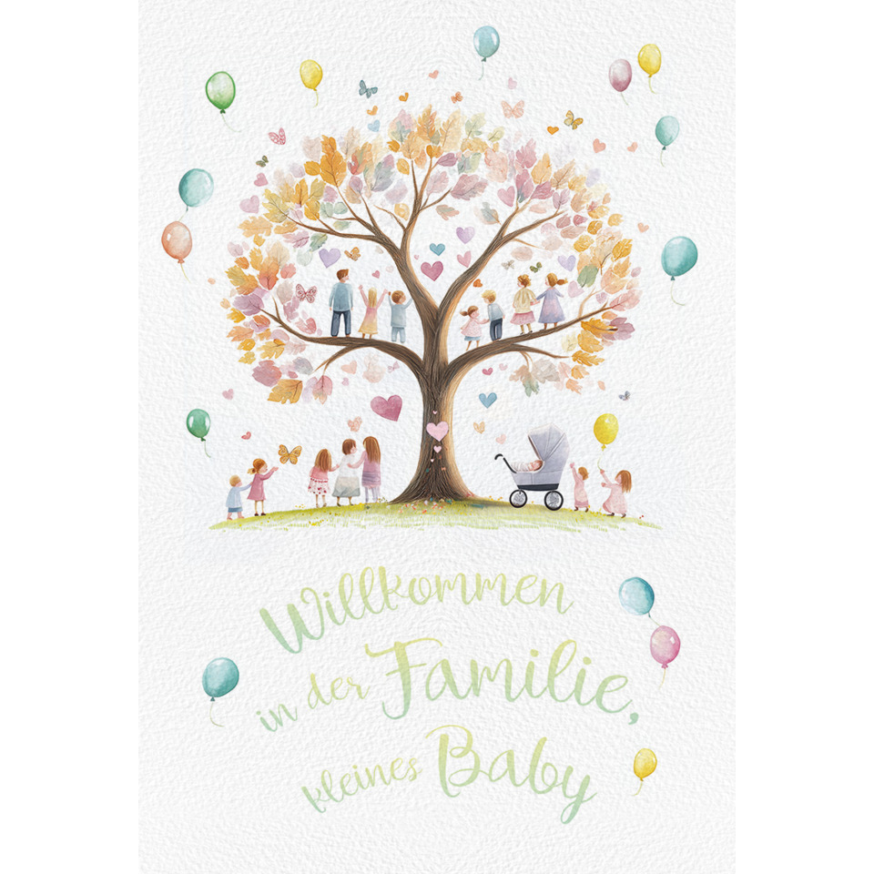 family, Baum, Baby, Ballons, Willkommen